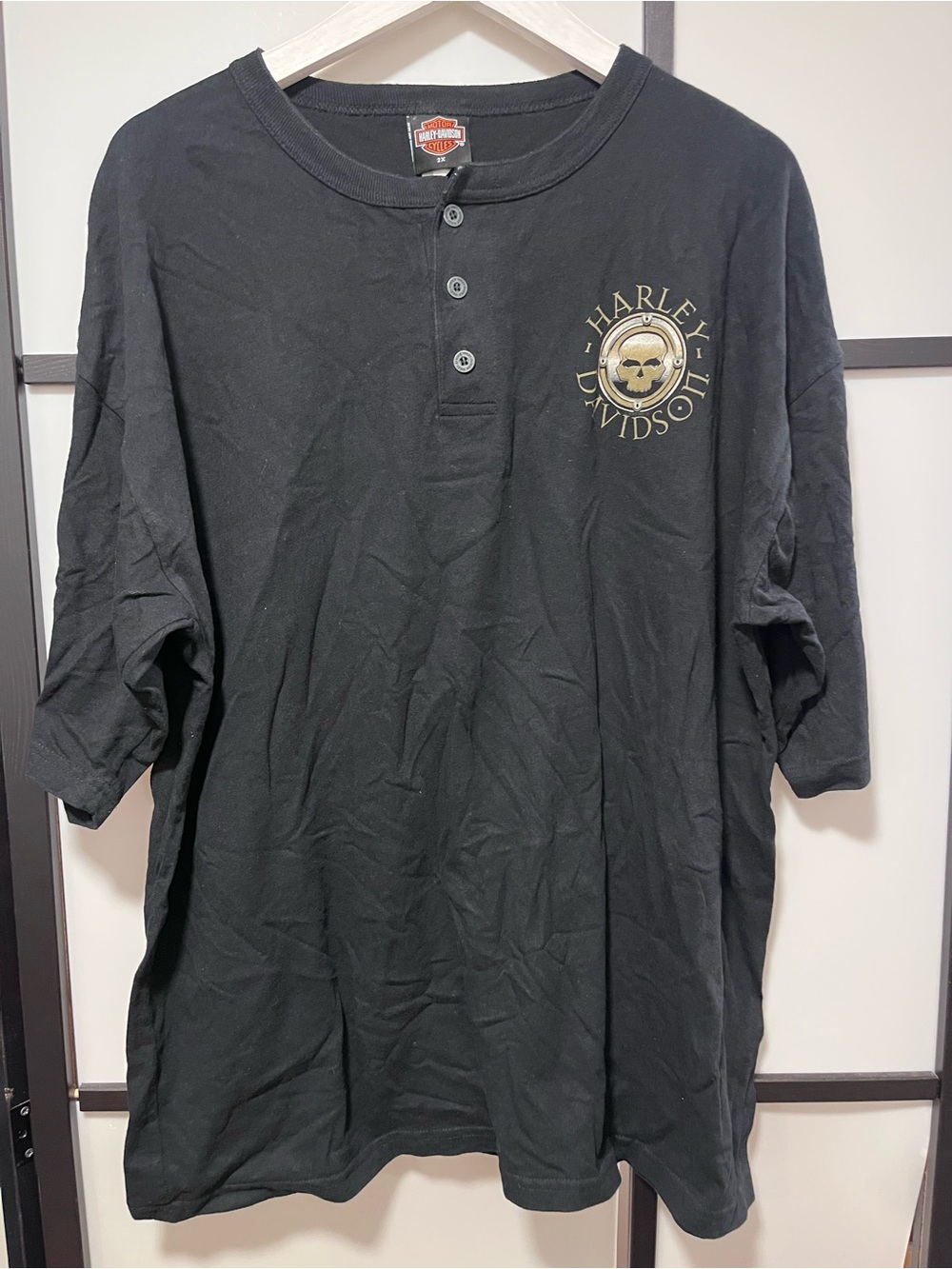 VTG Harley Davidson Skull Henley Tee Shirt 2XL Pacific H-D Honolulu HI Holoubek